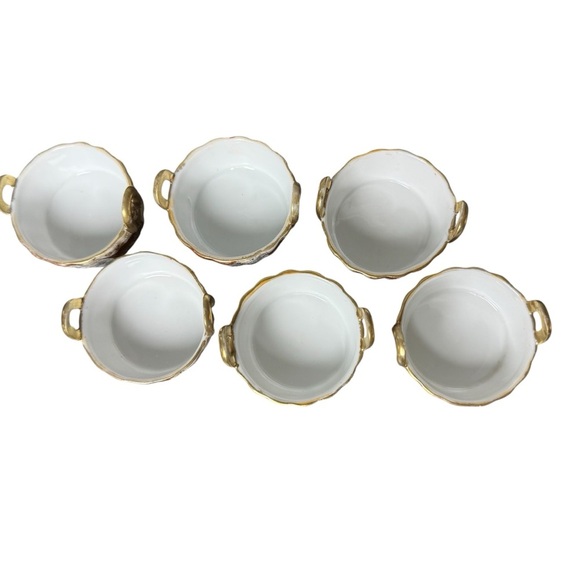 Nippon Hand Painted Double Loop Handle Tub Porcelain Open Salt Cellars Lot Of 6 - Picture 2 of 8